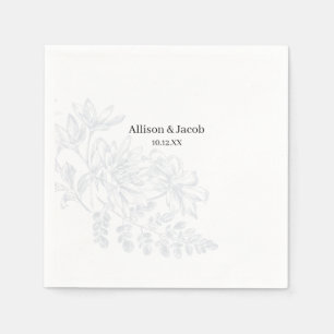 Serviette En Papier Mariage de dessin simple en ligne bleue Dusty