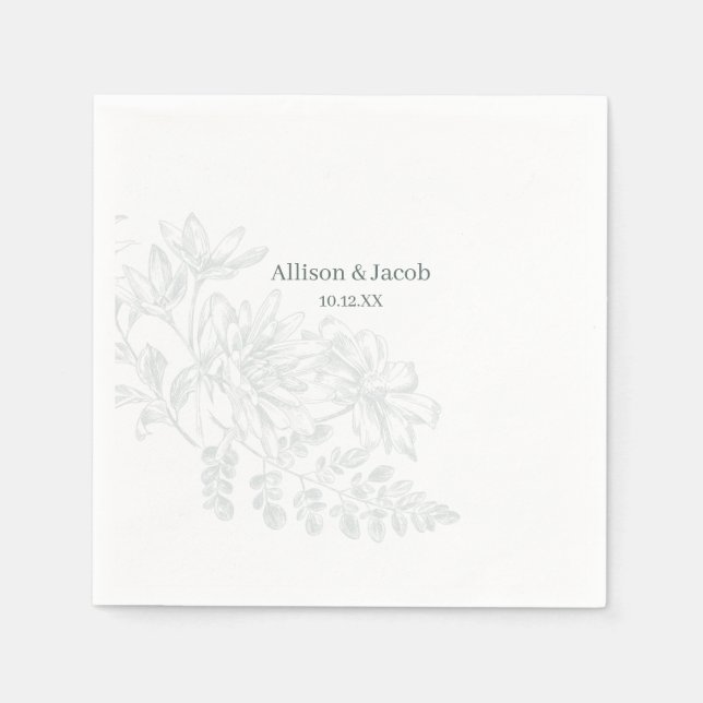 Serviette En Papier Mariage de dessin simple ligne verte (Devant)