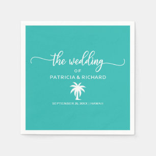 Serviette En Papier Mariage de destination Palmier Turquoise et blanc