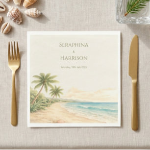 Serviette En Papier Mariage de destination sur la plage à l'aquarelle 