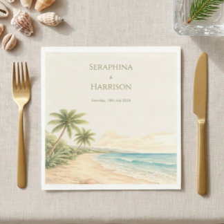 Serviette En Papier Mariage de destination sur la plage à l'aquarelle 