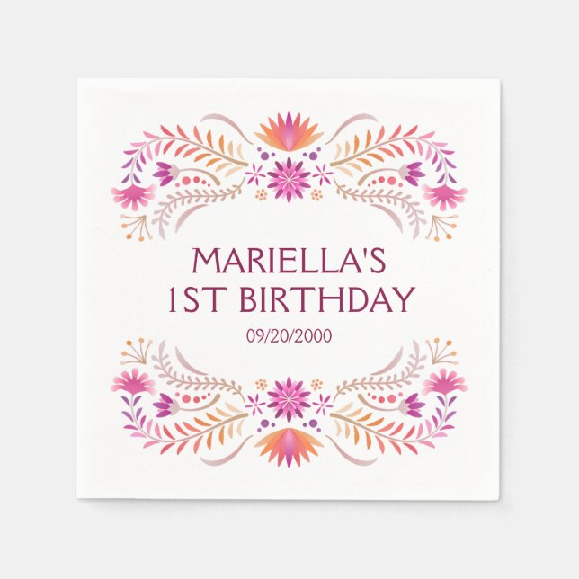 Serviette En Papier Mariage de douche Fiesta Rose Anniversaire (Devant)