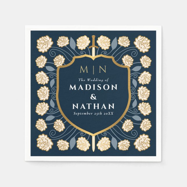 Serviette En Papier Mariage de fantaisie médiévale Monogramme Epée & B (Devant)