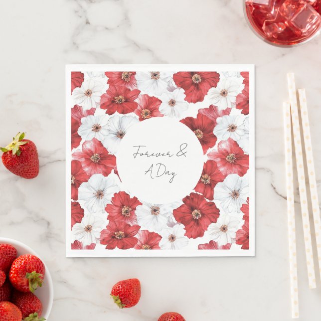Serviette En Papier Mariage de Fête des mariées Fleurs blanches rouges (En situation)