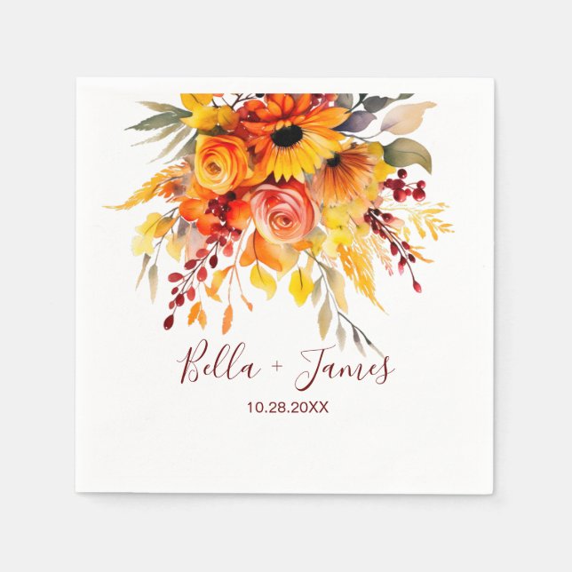 Serviette En Papier Mariage de feuillage floral d'automne (Devant)