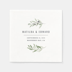 Serviette En Papier Mariage de feuillage minime d'olivier moderne