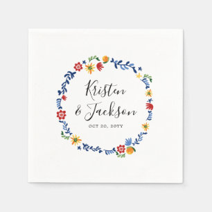Serviette En Papier Mariage de fleurs brodées