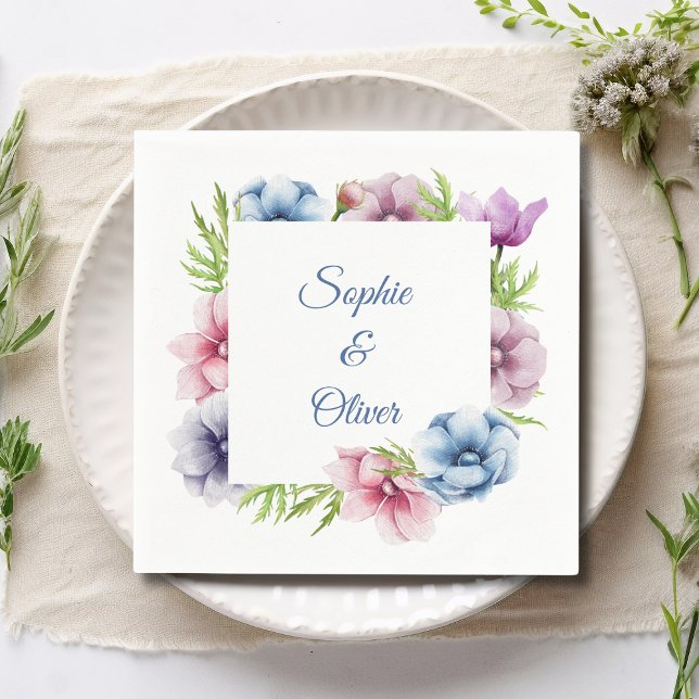 Serviette En Papier Mariage de fleurs d'anémone aquarelle (Créateur téléchargé)