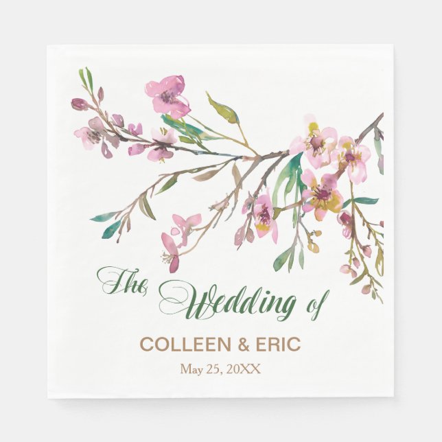 Serviette En Papier Mariage de fleurs de cerisier rose (Devant)