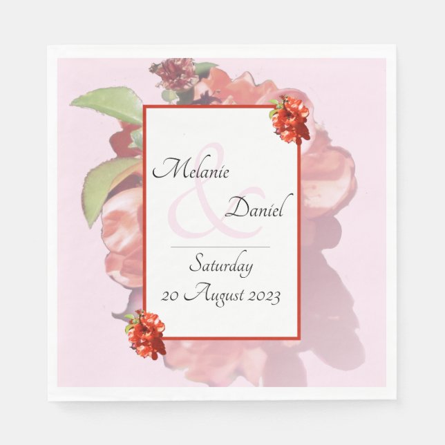 Serviette En Papier Mariage de fleurs de coing rouge et rose (Devant)