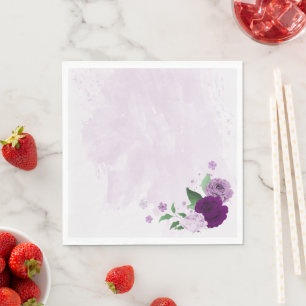 Serviette En Papier Mariage de fleurs de verdure violettes romantiques