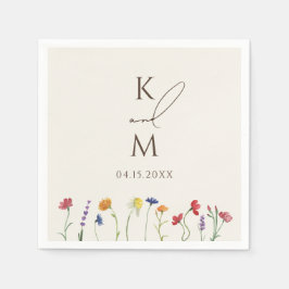 Serviette En Papier Mariage de fleurs Fleur sauvage de Monogramme colo