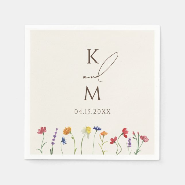 Serviette En Papier Mariage de fleurs Fleur sauvage de Monogramme colo (Devant)