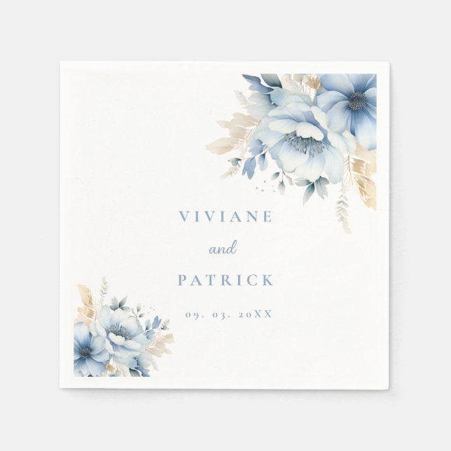 Serviette En Papier Mariage de fleurs géométriques bleu foncé (Devant)