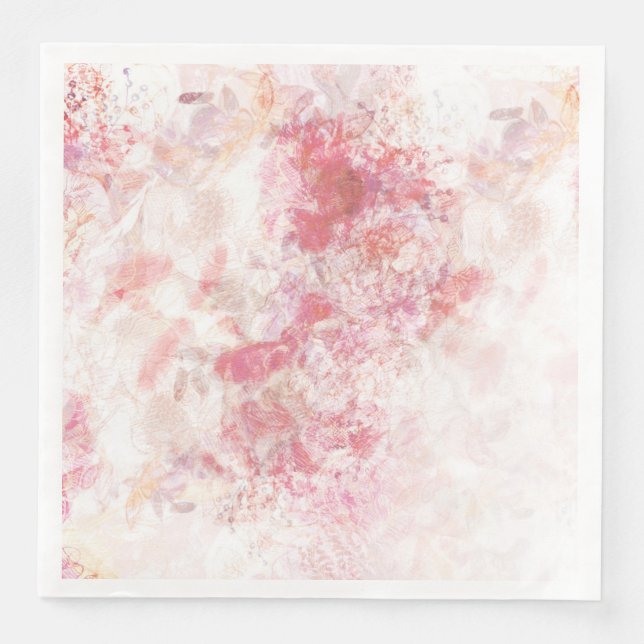 Serviette En Papier Mariage de fleurs rose de printemps romantique (Devant)