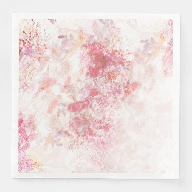 Serviette En Papier Mariage de fleurs rose de printemps romantique (Devant)