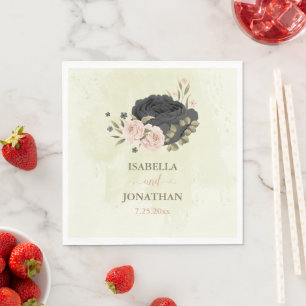 Serviette En Papier mariage de fleurs roses noires