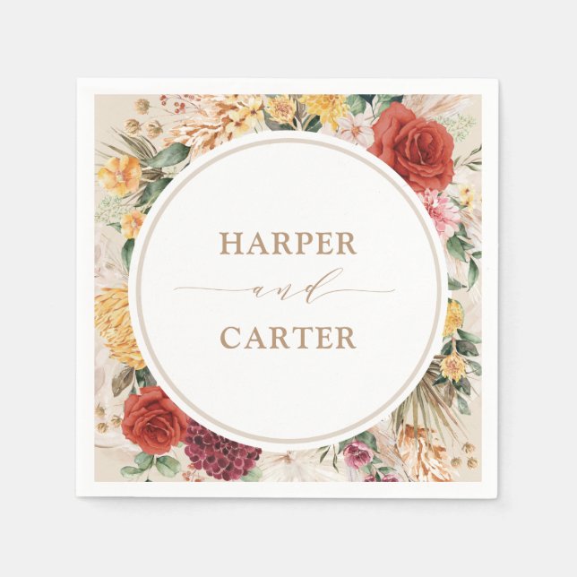 Serviette En Papier Mariage de fleurs tropicales Boho Pampas (Devant)