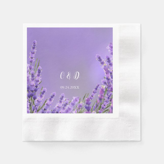 Serviette En Papier Mariage de fleurs violettes de lavande (Devant)