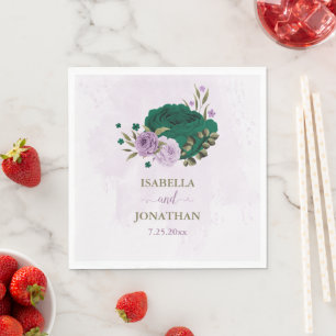 Serviette En Papier mariage de fleurs violettes vert émeraude