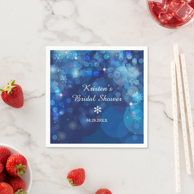 Serviette En Papier Mariage de flocons bleus Bokeh Hiver (En situation)