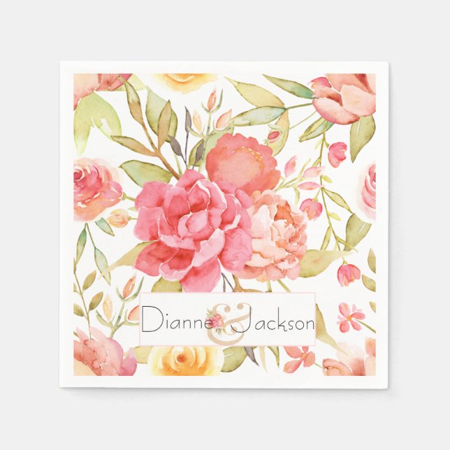 Serviette En Papier Mariage de jardin d'aquarelle (Devant)
