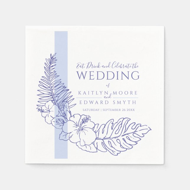 Serviette En Papier mariage de la ligne botanique tropicale bleue (Devant)