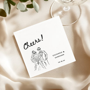 Serviette En Papier Mariage de la mariée et du marié dessinés à la mai