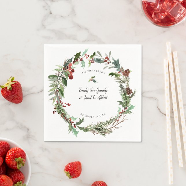Serviette En Papier Mariage de la saison de Noël Blanc (En situation)