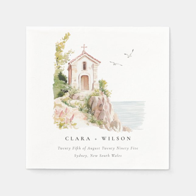 Serviette En Papier Mariage de l'église catholique de l'aquarelle côti (Devant)