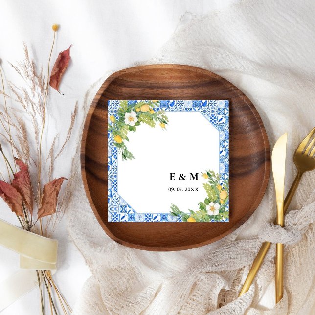 Serviette En Papier Mariage de lémurien bleu méditerranéen (Créateur téléchargé)