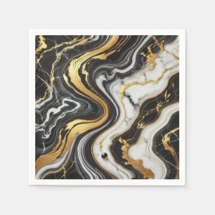 Serviette En Papier Mariage de lunette en marbre blanc noir d'or liqui