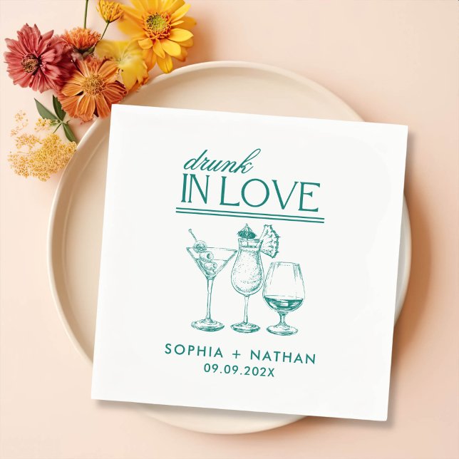 Serviette En Papier Mariage De Lunettes De Vin Personnalisées Drunin I (Créateur téléchargé)