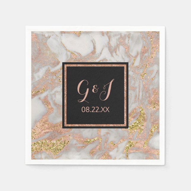 Serviette En Papier Mariage de marbre or Rose moderne Faux  (Devant)