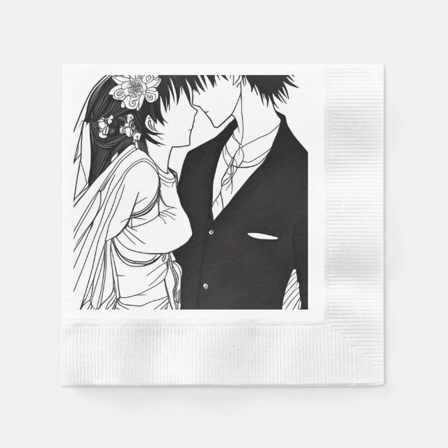 Serviette En Papier Mariage de mariée et mariée noire et blanche (Devant)