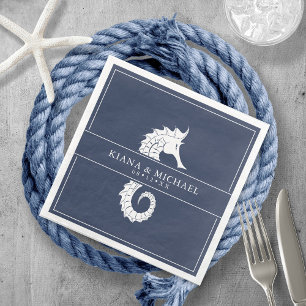 Serviette En Papier Mariage de mer Blue Wave Wht/Navy ID836