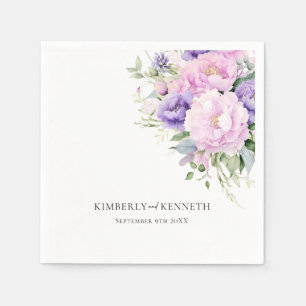 Serviette En Papier Mariage de Merci Floral rose violet