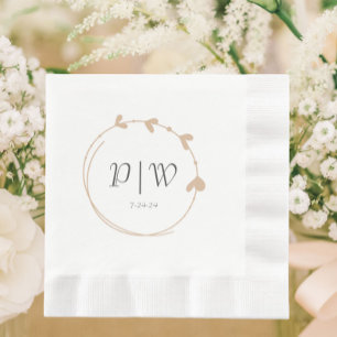 Serviette En Papier Mariage de monogramme Beige Simple Heart