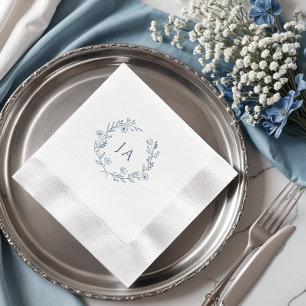 Serviette En Papier Mariage de monogramme bleu foncé