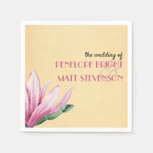 Serviette En Papier Mariage de monogramme d'antiquité rose Magnolia
