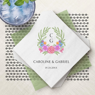 Serviette En Papier Mariage de monogramme de couronne de fêtes