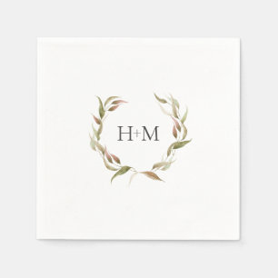Serviette En Papier Mariage de monogramme de courroie Laurel Watercolo