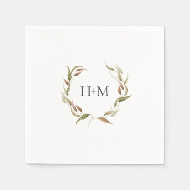 Serviette En Papier Mariage de monogramme de courroie Laurel Watercolo (Devant)