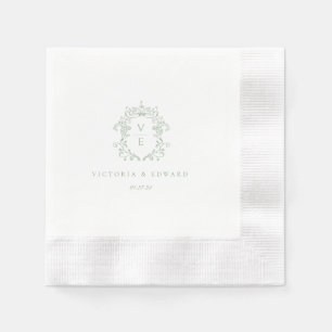 Serviette En Papier Mariage de monogramme de crête verte Sage
