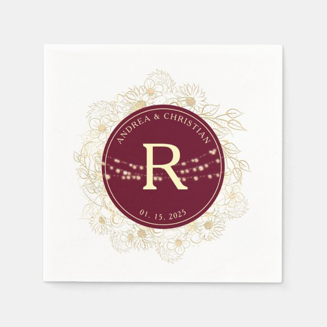 Serviette En Papier Mariage de monogramme d'or de Bourgogne (Devant)