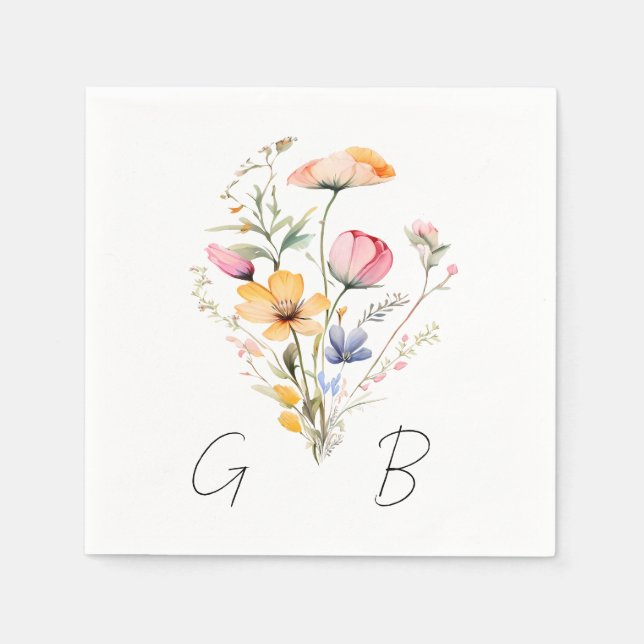 Serviette En Papier Mariage de monogramme du Fleur sauvage de prairie  (Devant)