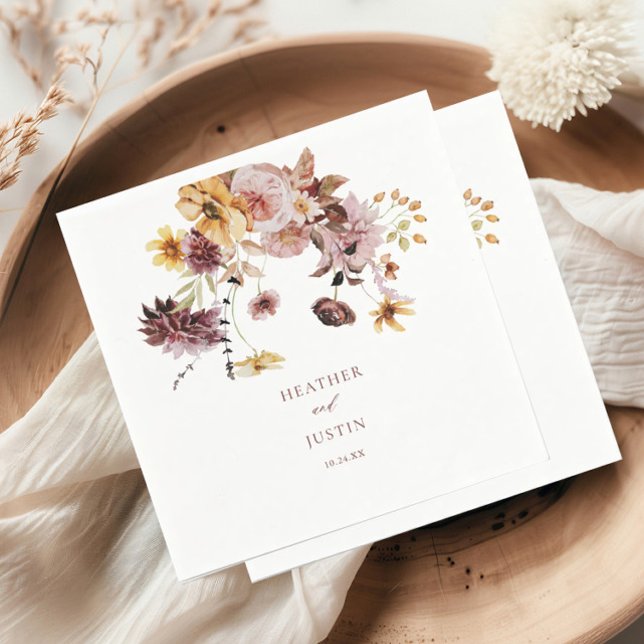 Serviette En Papier Mariage de monogramme floral de automne rustique (Créateur téléchargé)