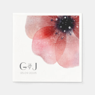 Serviette En Papier Mariage de monogramme moderne Blush Poppy