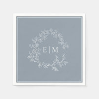 Mariage de monogramme moderne Dusty Blue Leafy Cre