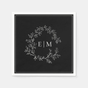 Serviette En Papier Mariage de monogramme moderne noir blanc poitrine
